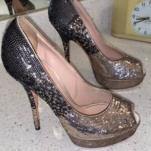 EUC Sebastian Italy Ombré Sequin Stiletto Platform Pumps 37 or 6.5